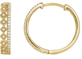 14K Gold Round Natural Diamond Geometric Hoop Earrings – 0.9mm Stones - Yellow Gold