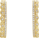 14K Gold Round Natural Diamond Geometric Hoop Earrings II - Yellow Gold - view 2