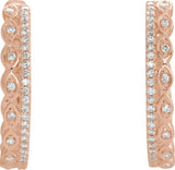14K Gold Round Natural Diamond Geometric Hoop Earrings II - Rose Gold - view 2