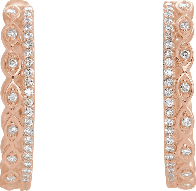 14K Gold Round Natural Diamond Geometric Hoop Earrings II - Rose Gold - view 2
