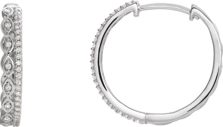 14K Gold Round Natural Diamond Geometric Hoop Earrings II - White Gold
