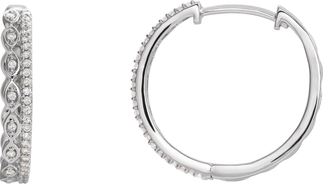 14K Gold Round Natural Diamond Geometric Hoop Earrings II - White Gold