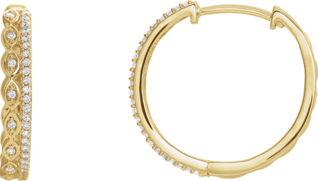 14K Gold Round Natural Diamond Geometric Hoop Earrings II - Yellow Gold