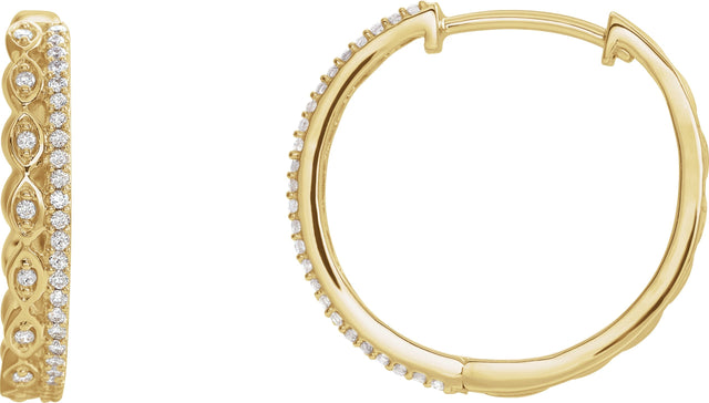 14K Gold Round Natural Diamond Geometric Hoop Earrings II - Yellow Gold