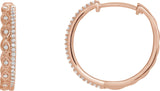14K Gold Round Natural Diamond Geometric Hoop Earrings II - Rose Gold