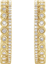14K Gold Round Natural Diamond Geometric Hoop Earrings - Yellow Gold - view 2