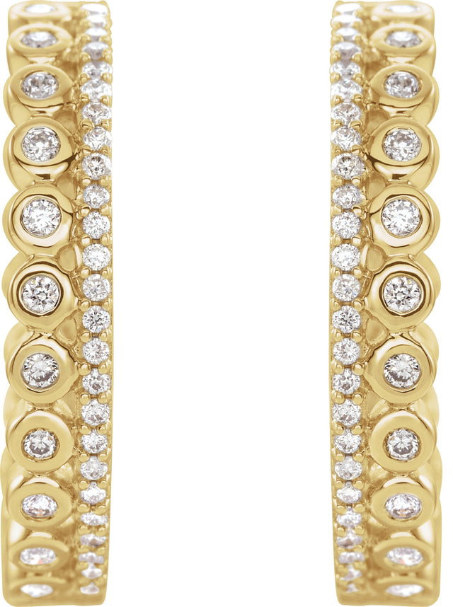14K Gold Round Natural Diamond Geometric Hoop Earrings - Yellow Gold - view 2