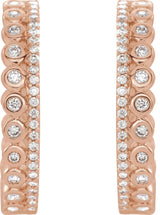 14K Gold Round Natural Diamond Geometric Hoop Earrings - Rose Gold - view 2