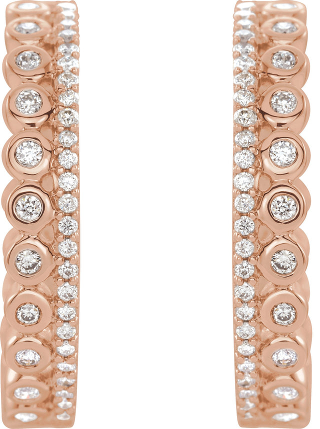 14K Gold Round Natural Diamond Geometric Hoop Earrings - Rose Gold - view 2