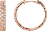 14K Gold Round Natural Diamond Geometric Hoop Earrings - Rose Gold