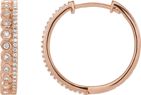 14K Gold Round Natural Diamond Geometric Hoop Earrings - Rose Gold