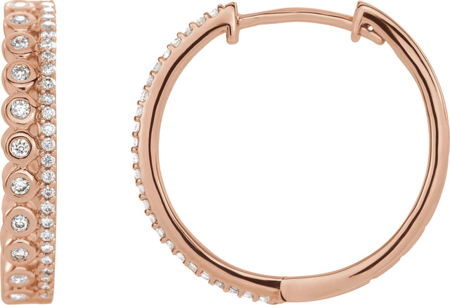 14K Gold Round Natural Diamond Geometric Hoop Earrings - Rose Gold