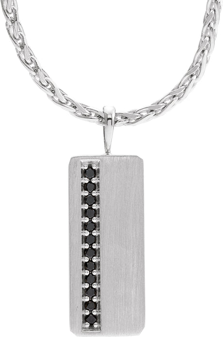14K Gold Round Natural Black Diamond Geometric Necklace or Pendant - White Gold
