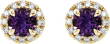 14K Gold Round Natural Amethyst French-Set Halo-Style Earrings - Yellow Gold - view 2