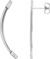 14K Gold Tapered Baguette Natural Diamond Baguette Accented Curved Bar Earrings - White Gold