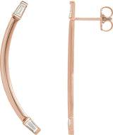 14K Gold Tapered Baguette Natural Diamond Baguette Accented Curved Bar Earrings - Rose Gold
