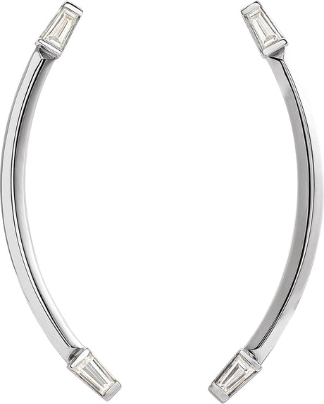 Platinum Tapered Baguette Natural Diamond Baguette Accented Curved Bar Earrings - view 2