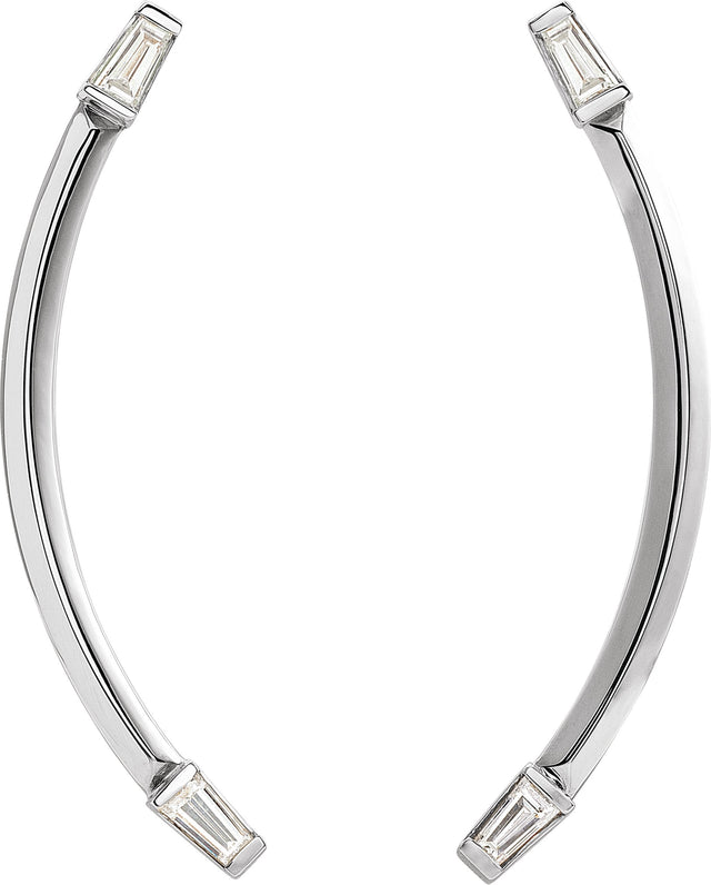Platinum Tapered Baguette Natural Diamond Baguette Accented Curved Bar Earrings - view 2