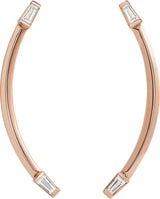 14K Gold Tapered Baguette Natural Diamond Baguette Accented Curved Bar Earrings - Rose Gold - view 2