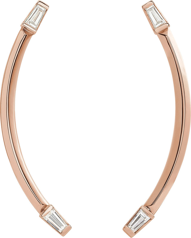 14K Gold Tapered Baguette Natural Diamond Baguette Accented Curved Bar Earrings - Rose Gold - view 2