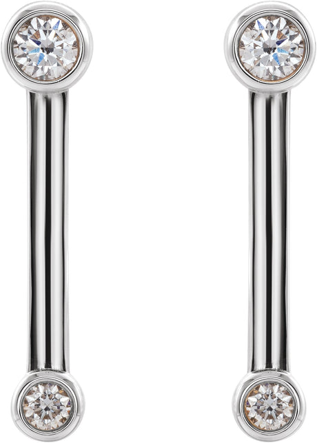 Platinum Round Natural Diamond Bezel-Set Bar Earrings – 2.7mm Stones - view 2