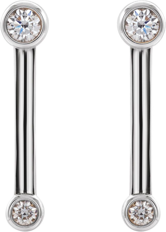 14K Gold Round Natural Diamond Bezel-Set Bar Earrings – 2.7mm Stones - White Gold - view 2