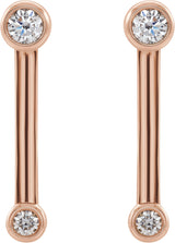 14K Gold Round Natural Diamond Bezel-Set Bar Earrings – 2.7mm Stones - Rose Gold - view 2