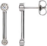 Platinum Round Natural Diamond Bezel-Set Bar Earrings – 2.7mm Stones