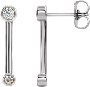 Platinum Round Natural Diamond Bezel-Set Bar Earrings – 2.7mm Stones