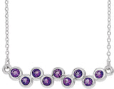 14K Gold Round Natural Amethyst Bezel-Set Bar Necklace - White Gold