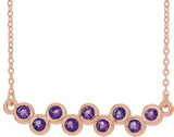 14K Gold Round Natural Amethyst Bezel-Set Bar Necklace - Rose Gold