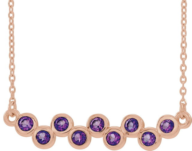 14K Gold Round Natural Amethyst Bezel-Set Bar Necklace - Rose Gold