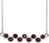 Platinum Round Natural Mozambique Garnet Bezel-Set Bar Necklace