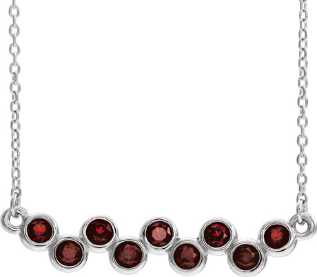 Platinum Round Natural Mozambique Garnet Bezel-Set Bar Necklace