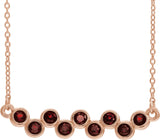 14K Gold Round Natural Mozambique Garnet Bezel-Set Bar Necklace - Rose Gold