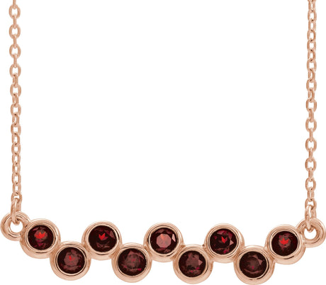 14K Gold Round Natural Mozambique Garnet Bezel-Set Bar Necklace - Rose Gold