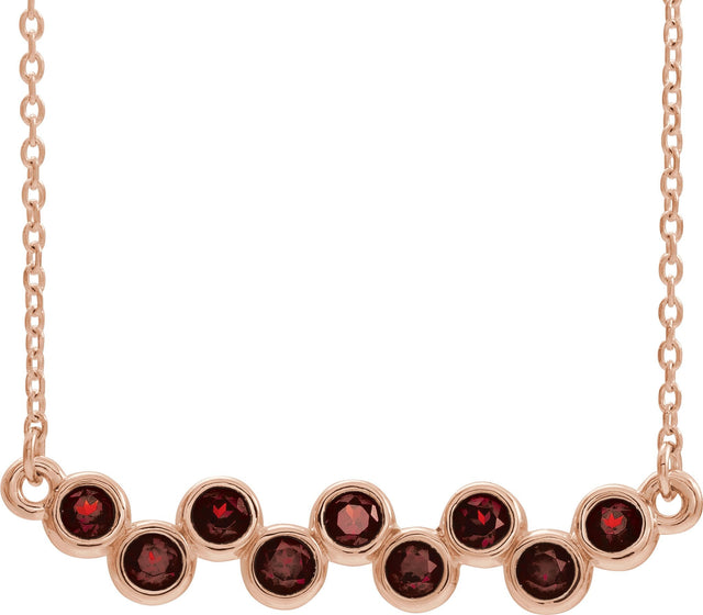 14K Gold Round Natural Mozambique Garnet Bezel-Set Bar Necklace - Rose Gold