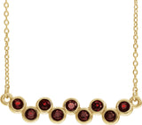 14K Gold Round Natural Mozambique Garnet Bezel-Set Bar Necklace - Yellow Gold