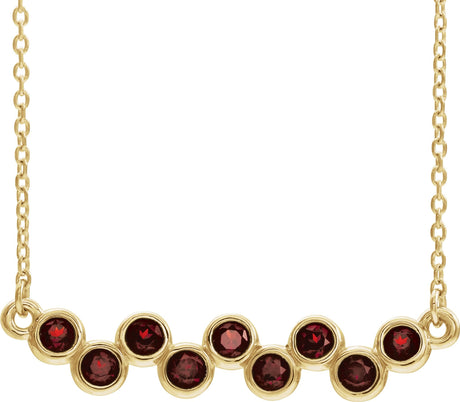 14K Gold Round Natural Mozambique Garnet Bezel-Set Bar Necklace - Yellow Gold