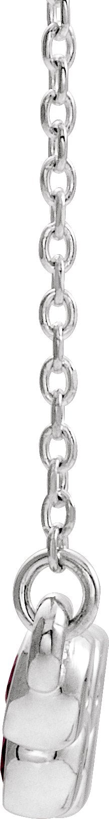 14K Gold Round Natural Mozambique Garnet Bezel-Set Bar Necklace - White Gold - view 2