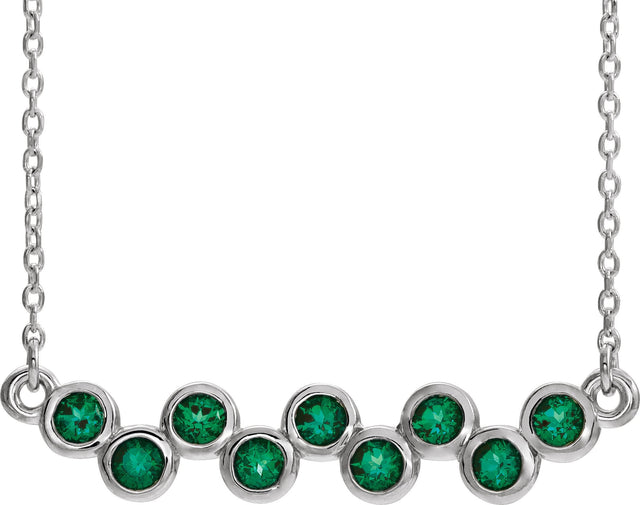 Platinum Round Natural Emerald Bezel-Set Bar Necklace