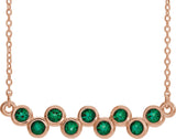 14K Gold Round Lab-Grown Emerald Bezel-Set Bar Necklace - Rose Gold