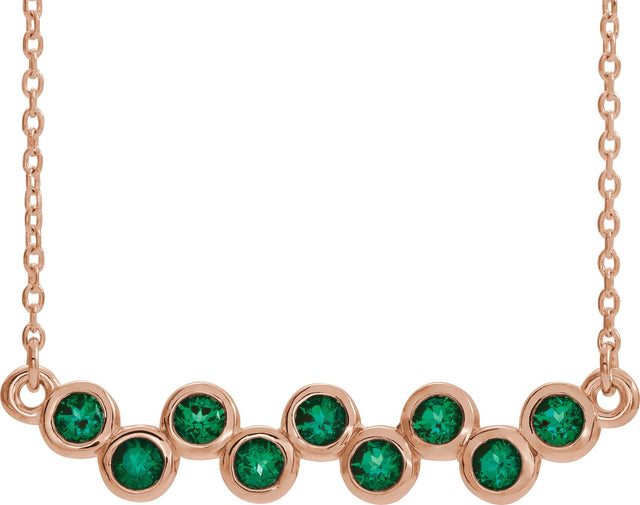 14K Gold Round Lab-Grown Emerald Bezel-Set Bar Necklace - Rose Gold