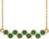 14K Gold Round Natural Emerald Bezel-Set Bar Necklace - Yellow Gold