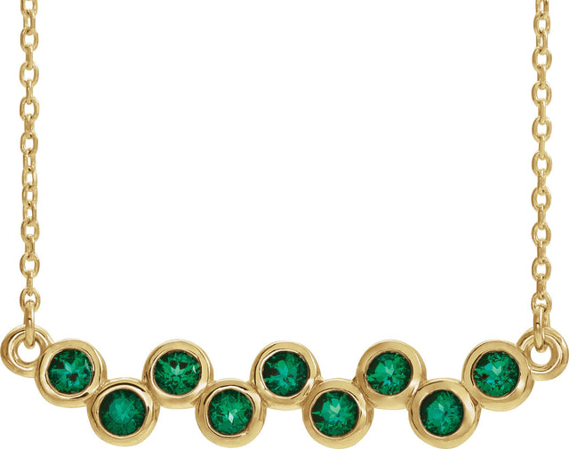 14K Gold Round Natural Emerald Bezel-Set Bar Necklace - Yellow Gold