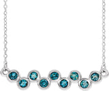 14K Gold Round Natural Aquamarine Bezel-Set Bar Necklace - White Gold