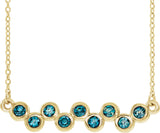 14K Gold Round Natural Aquamarine Bezel-Set Bar Necklace - Yellow Gold