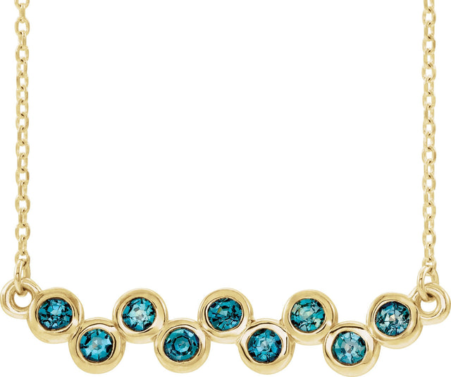 14K Gold Round Natural Aquamarine Bezel-Set Bar Necklace - Yellow Gold