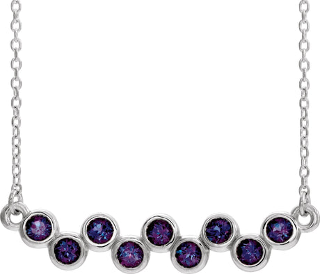 Platinum Round Lab-Grown Alexandrite Bezel-Set Bar Necklace