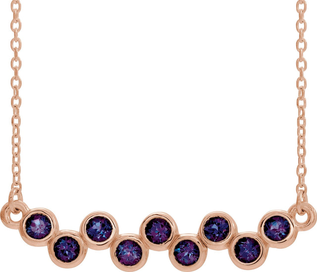 14K Gold Round Lab-Grown Alexandrite Bezel-Set Bar Necklace - Rose Gold